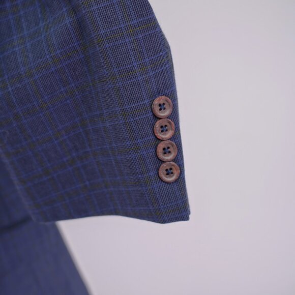 Oak Creek Worsted Wool Blue Yellow Plaid Check 2 Button‎ Sport Coat / Blazer 44L - Picture 3 of 12